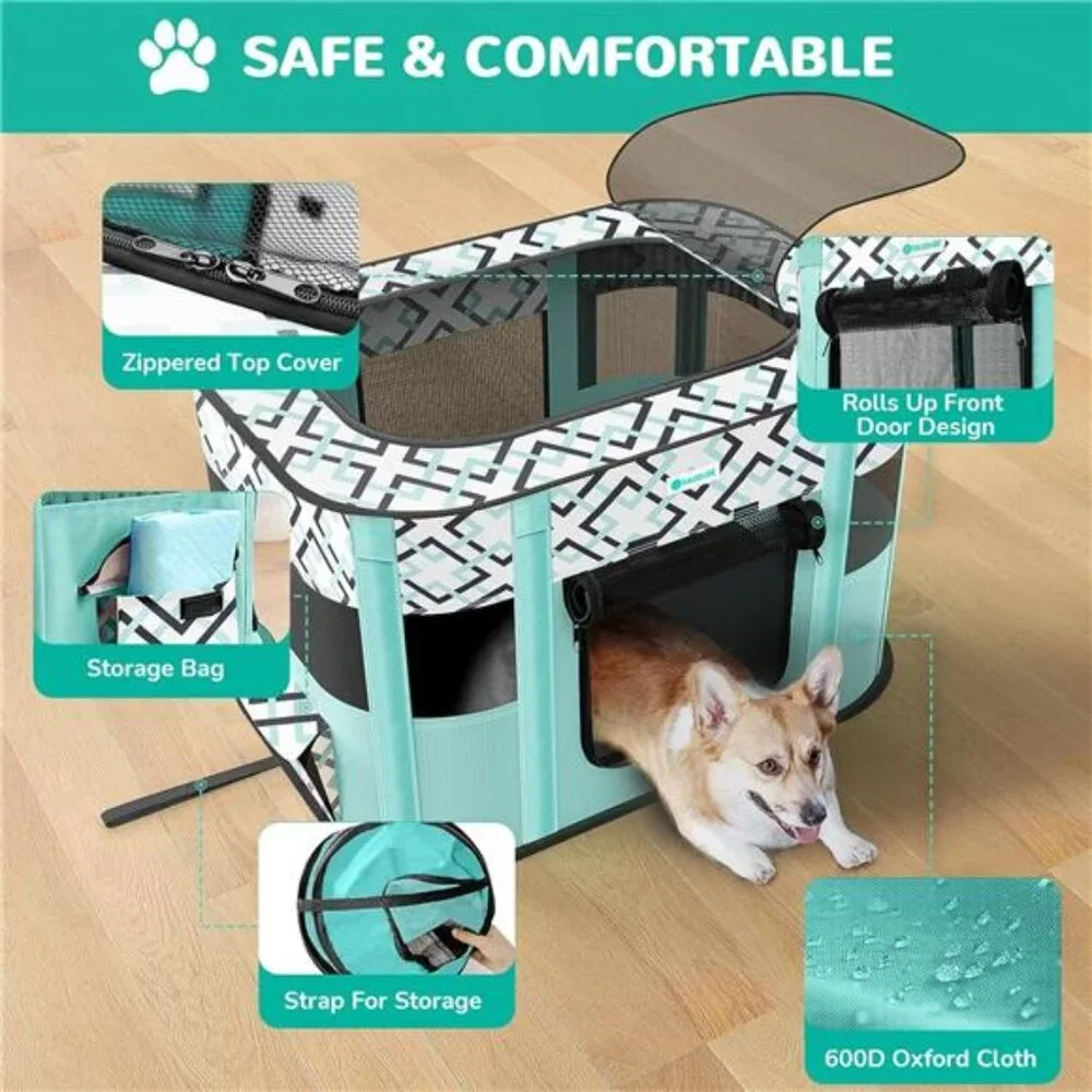 Portable Pet Playpen,Foldable Exercise PlayTent Kennel Crate for PuppyDog Yorkie